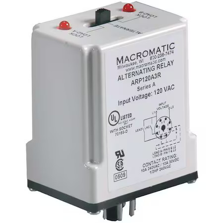 Macromatic Arp024a3r Alternating Relay, Dpdt, 24Vac, 10A, 8 Pin