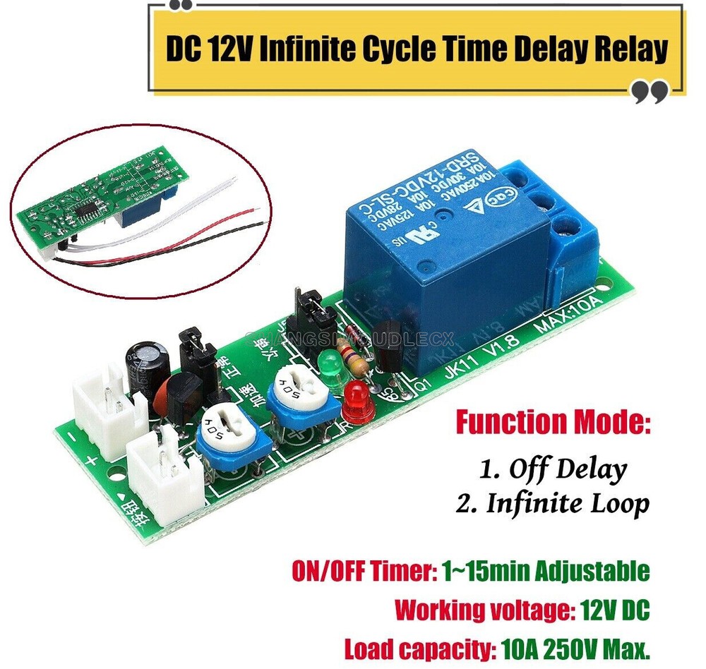 Adjustable 0-1h Cycle Timer Delay Relay Module On/Off Switch DC 5V 12V 24V