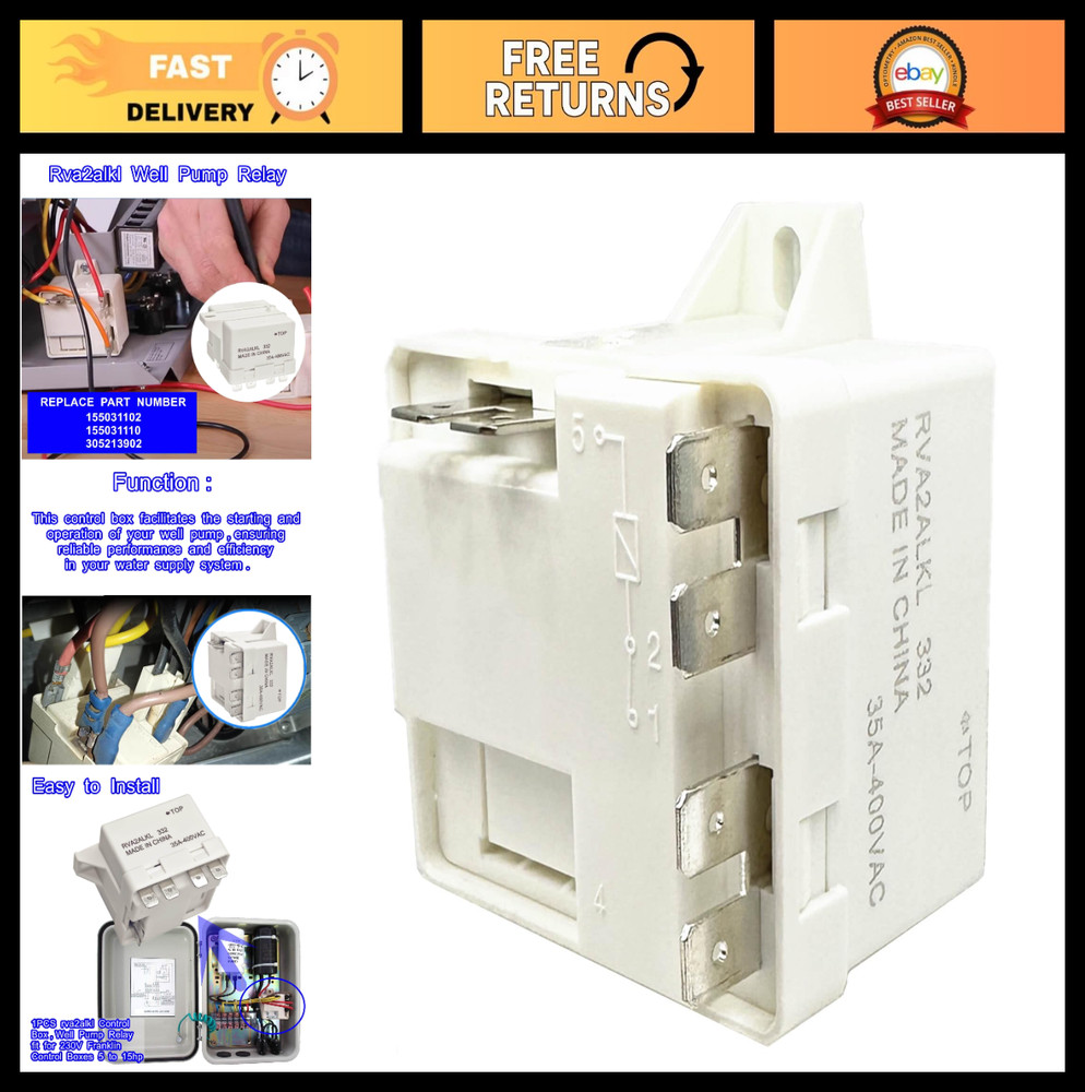 35A Well Pump Relay Control Box, 230V Auto Panel Mount, Fits 5-15HP Pumps