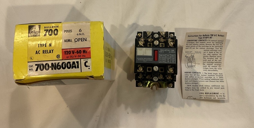 Allen-Bradley 700 Type N 600A1 Control Relay Series C 120VAC Coil 6 Pole NO