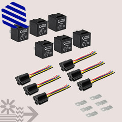 Bosch Style 5-Pin 12V Relay Harness Kit SPDT 30/40 Amp Interlocking Harness 6 PC