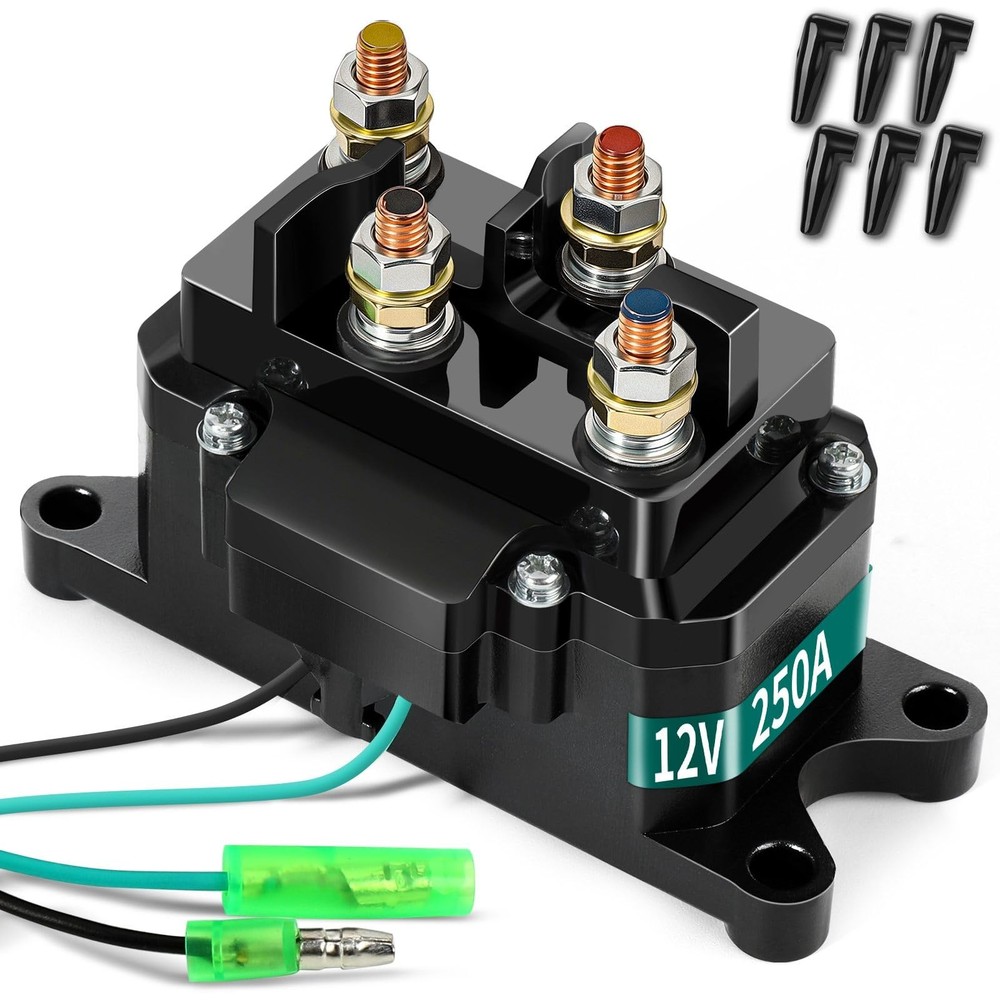 12V 250A Winch Solenoid Relay Contactor with 6 Protecting Caps for ATV UTV…