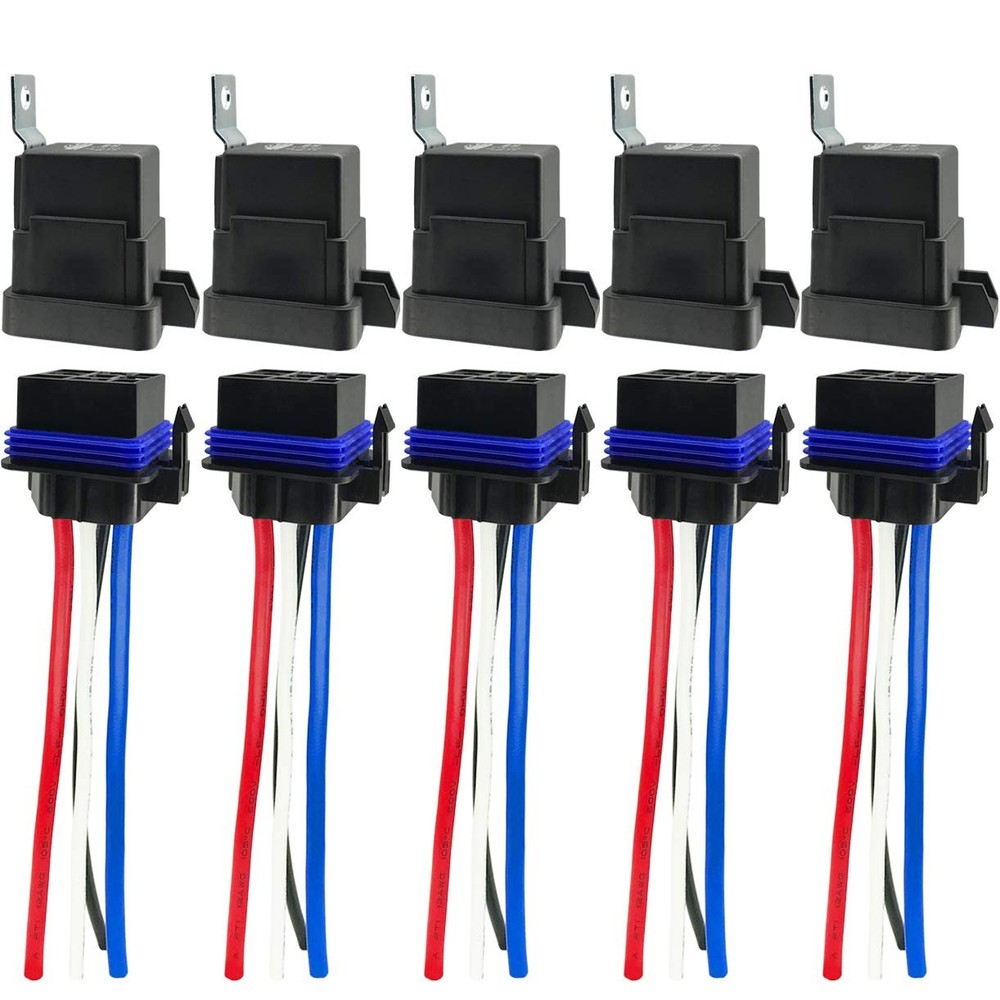 4 Pin 80A 60A 12V DC Waterproof Relay Kit SPST Automotive 5 Pack