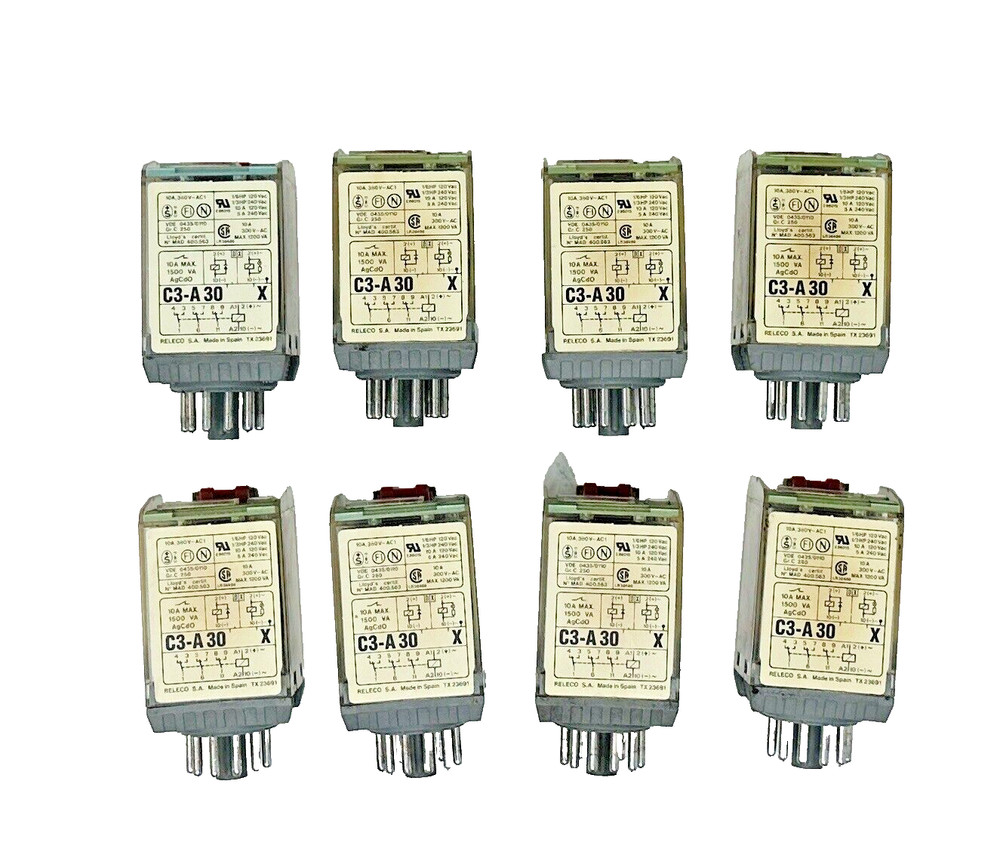8 Each Releco Serie MR-C C3-A 30X, 10 Amp, Used, Professionally Pulled