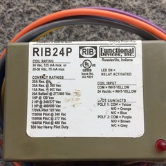 Functional Devices Inc. RIB24P30 Prewired Relay,24VAC/DC,30A,DPDT