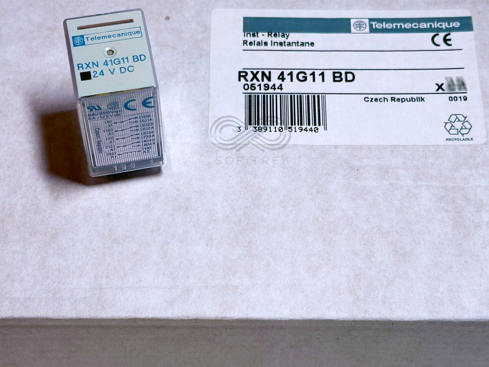 RXN41G11BD Telemecanique Miniature Plug-in Relay 24VDC 4PDT 6A 125VDC/250VAC