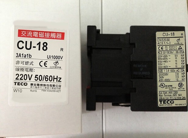 CU-18-3A1a1b TECO Magnetic Contactor. COIL: 220VAC. 35 Amps.