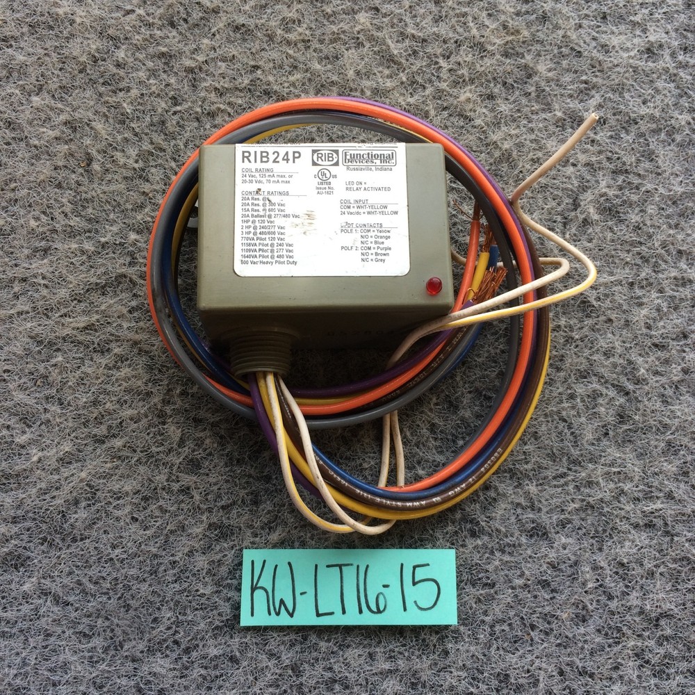 Functional Devices Inc. RIB24P30 Prewired Relay,24VAC/DC,30A,DPDT