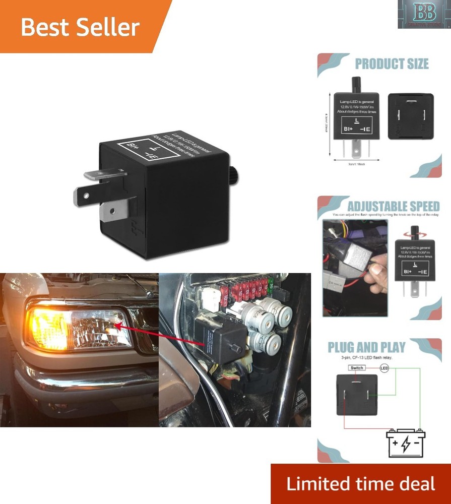 Adjustable 12V LED Flasher Relay – 3-Pin Design for Reliable Signal Performance