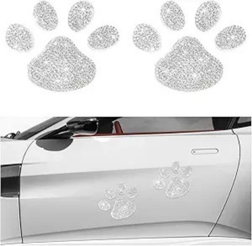 2 PCS Rhinestone Paw Print Car Stickers, 1.77″x1.38″ Self-Adh Color: Paw Print