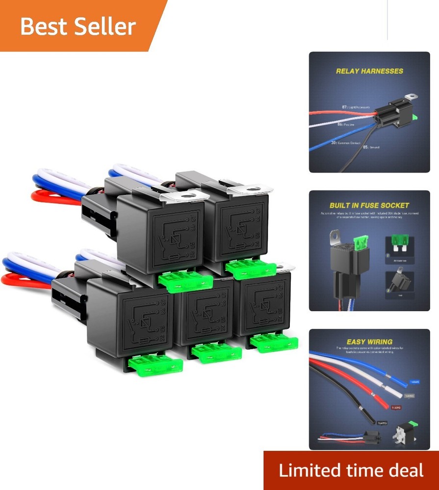 30A Fused Relay Switch Kit – 5 Pack 12V 4 Pin with Interlocking Harness