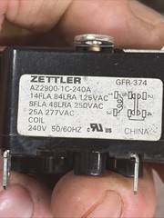 Global Zettler GFR-374 Fan Relay 12A Cont.@120VAC Coil:208/240VAC 90-374 AZ2900