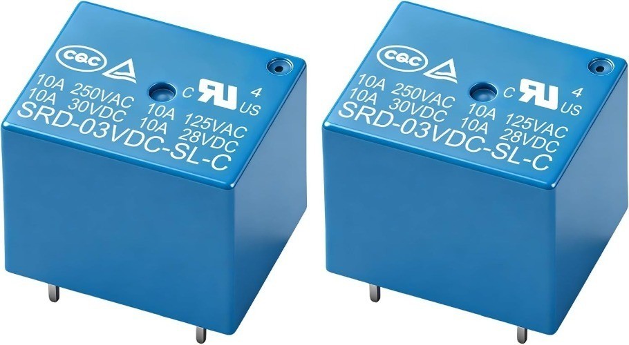 2Pcs PCB Power Relay SRD 03VDC SL C, DC 3V Coil, 10A 250VAC, SPDT, 5 Pin