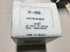 WHITE RODGERS ENCLOSED RELAY 90-290 8A, 240V COIL STEVECO RBM TYPE 84 RELAY NIB