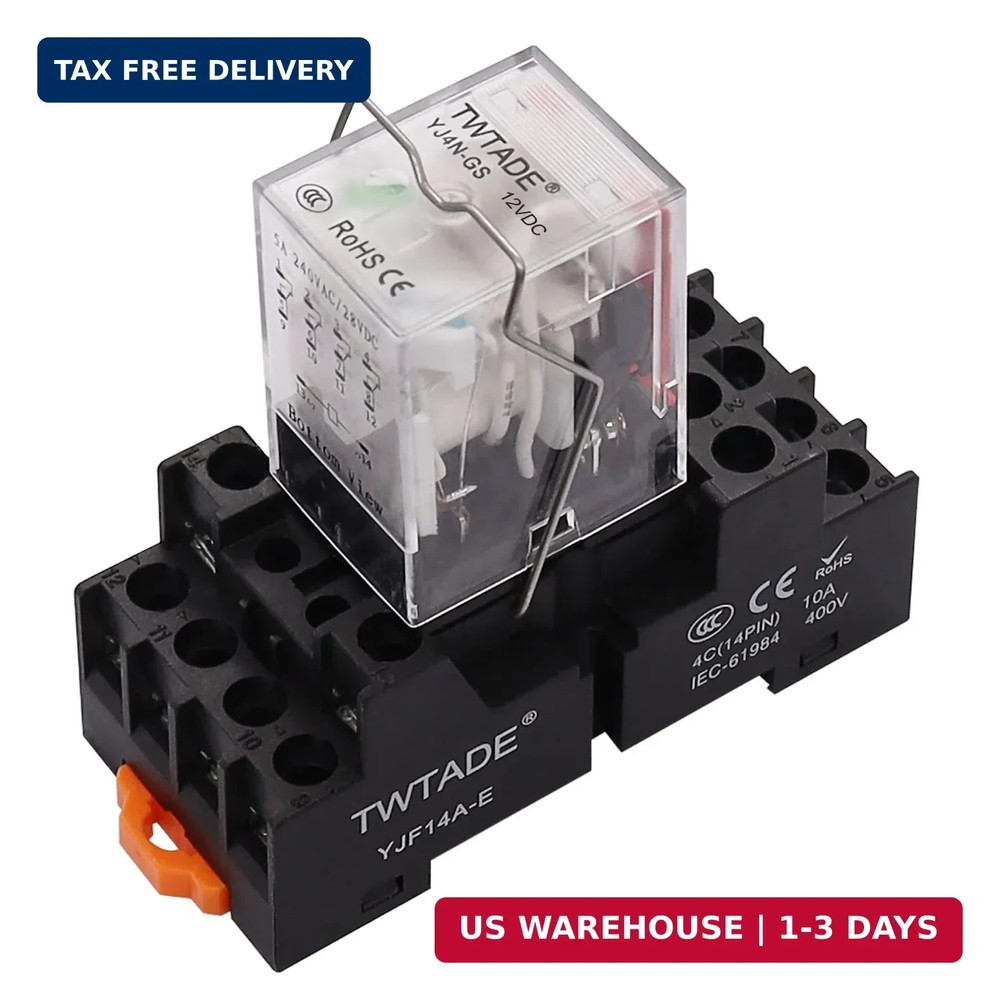 TWTADE/DC 12V Relay 5A Electromagnetic Power Coil Relay 14 Pins 4PDT 4NO+4NC HH5