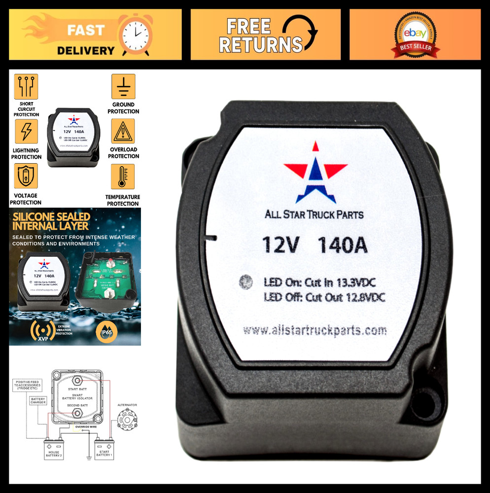 12V 140 Amp Dual Battery Isolator – Voltage Sensitive Relay (VSR) for Trucks & R