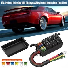 12V 4Pin Fuse Relay Box With 6 Relays &6 Way For Car Marine Boat Fuse Block US