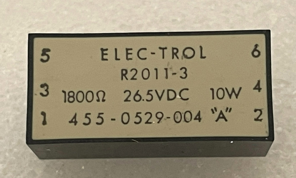 Elec-Trol R2011-3=1800 Ohms 26.5VDC 10W Reed Relay