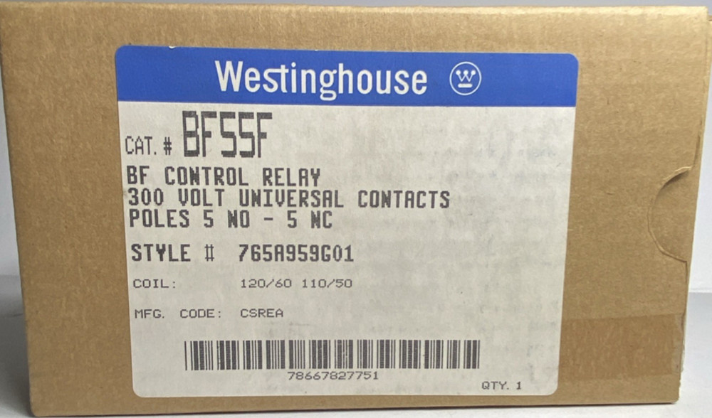 Westinghouse BF55F Control Relay 120/60 110/50V 5-Pole Universal Contacts – NOB