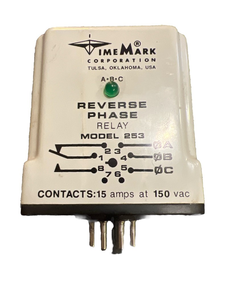 TIME MARK MODEL 253 REVERSE PHASE RELAY TIMEMARK 15A 150 VAC For Use 208–480 VAC