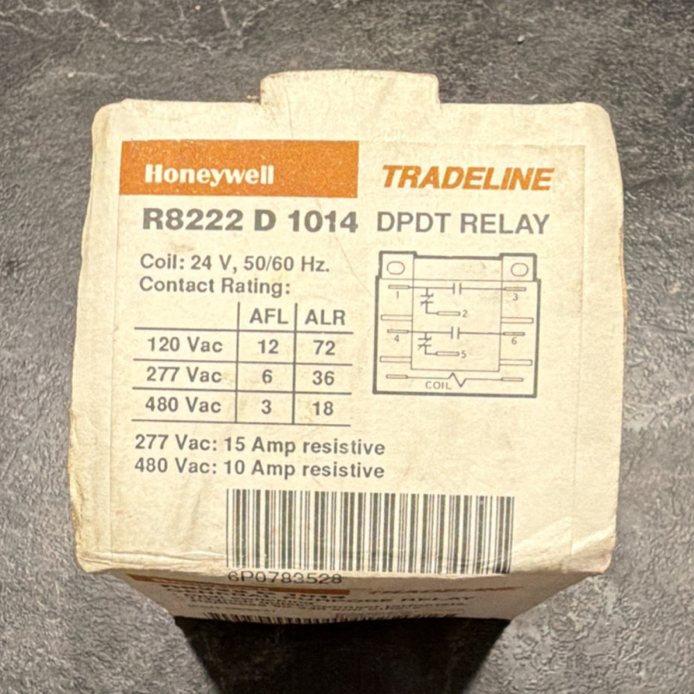 Honeywell R8222D1014 DPDT Relay 24V AC Coil 50/60Hz 15A 6-Pin Plug-In