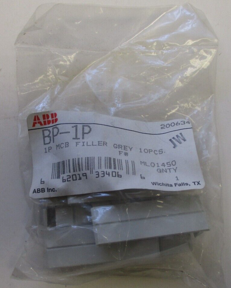 ABB CAT NO: BP-1P 1P MCB FILLER GREY BLANKING PLATES 10PER BAG LOTS OF 5 BAGS
