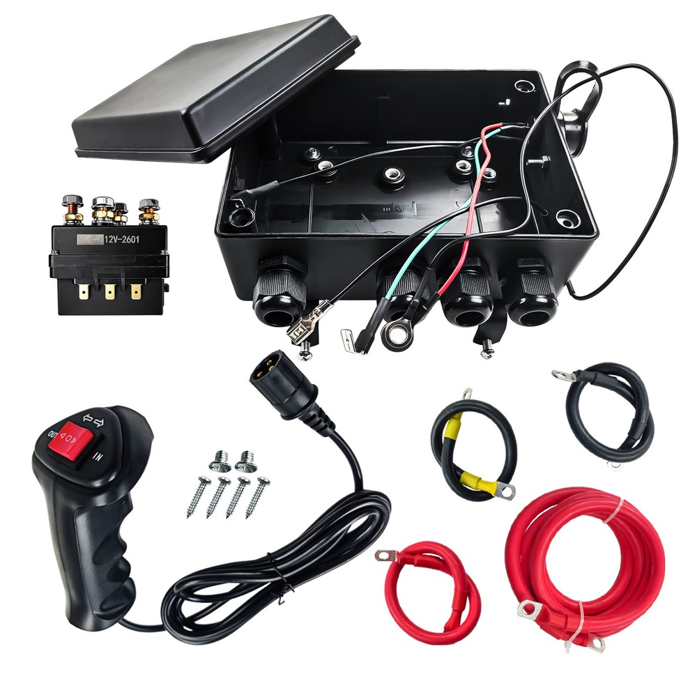 12V 8000lb Winch Solenoid Contactor Relay kit w/Control Box 4 Pre-Wired Cables