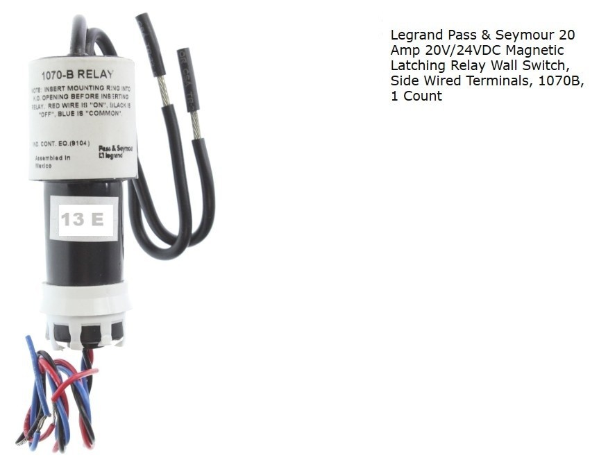 Legrand Pass & Seymour 20 Amp 20V/24V AC DC Magnetic Latching Relay 1070-B