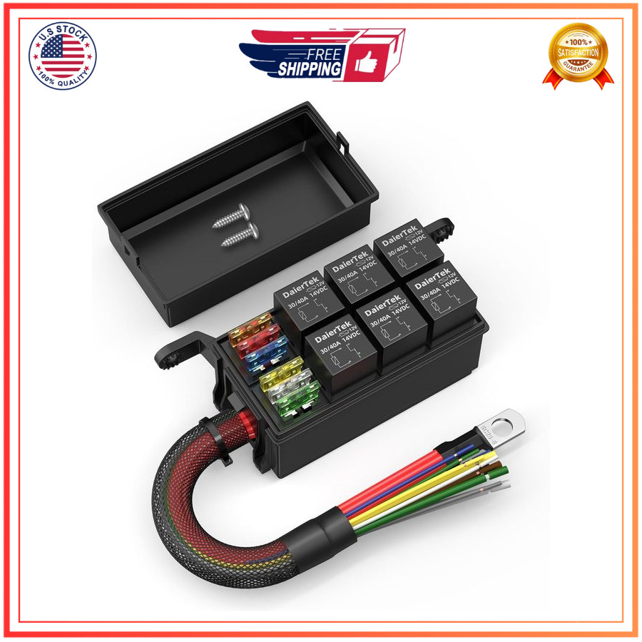 12V Relay Box 6 Way Relay Fuse Box 12 AWG Pre-Wired Waterproof Relay Box 6 Slot