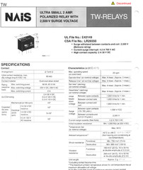 QTY (10) TW2-5V NAIS 2A 5V DPDT SIGNAL RELAYS ATW209