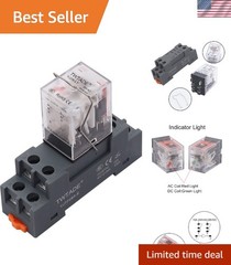 24V 10A Electromagnetic DPDT Relay with Indicator Light Socket Base 8 Pins