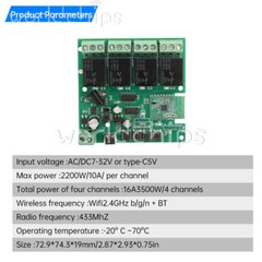 4 Channel Relay Switch Module 433MHZ RF APP Wireless Remote Control For eWeLink