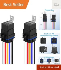 5-Pin Waterproof Relay Kit 40/30 AMP 12V Relay Switch with Harness 12&16 AWG …