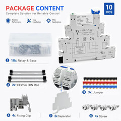 UL Listed (10Pcs) 12V Relay Din Rail; Silm Relay 12V DC/AC 6Amp 5Pin 1NO 1NC SPD