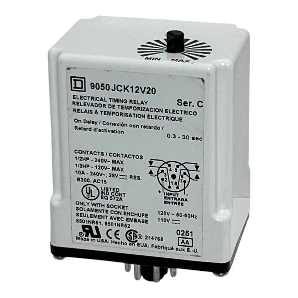 Square D 9050JCK12V20 Electrical Timing Relay 120V On Delay New Surplus