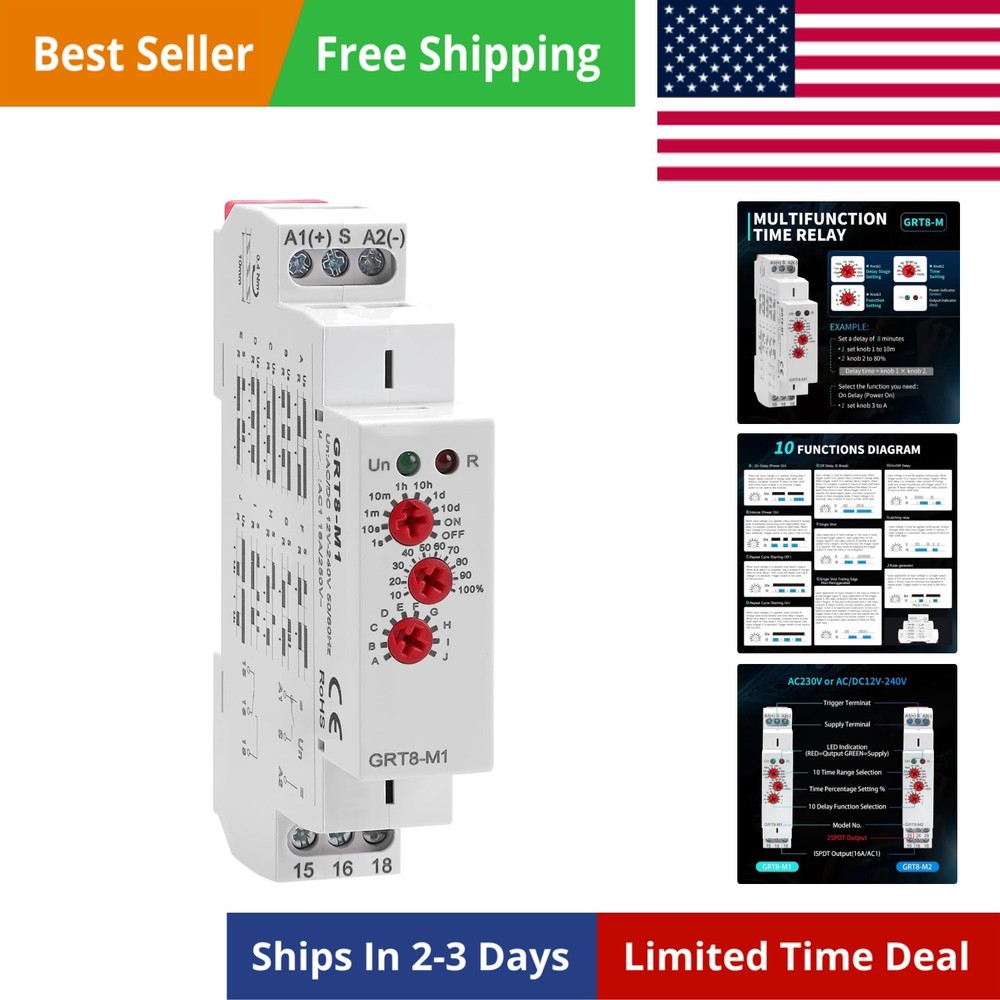 Multifunction Time Relay, 16A Delay ON Off -M1 AC DC 12-240V with 10 Relay Ti…