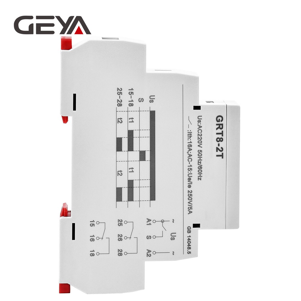 GEYA Double Groups Delay On Timer Time Delay Relay 16A AC/DC12V-240V DPDT &Rail