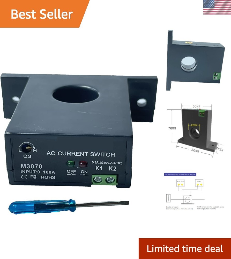 Current Sensing Relay AC 0-100A Normally Open Monitoring Switch 240V