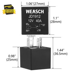 2 Pack JD1912 Car Relay, 12V 40A, 4 Pin SPST, Automotive Switches and Starters,