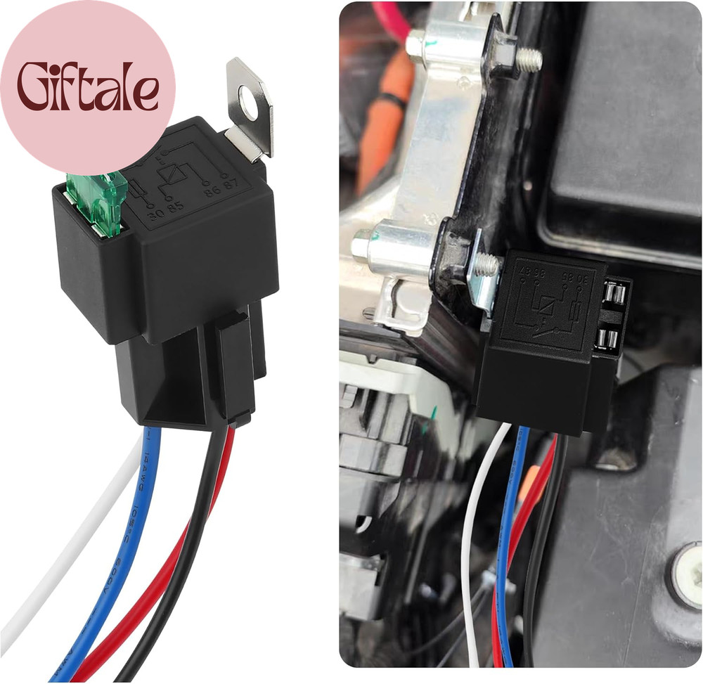 4Pin 12V Relay with 30A Fuse,Spst Normally Open Car Relay with 14 AWG Harness,Un