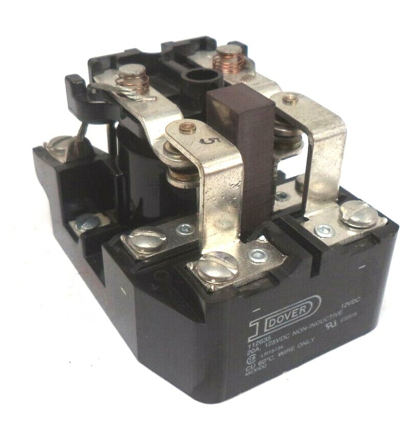 Dover 125VAC 12VDC 20A Non-Inductive Relay, pn 112635