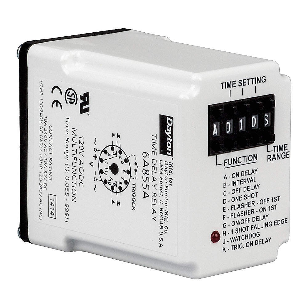 DAYTON 5DRA3 MultiFunTimeDelayRelay, 24VAC/DC, 11Pins 5DRA3