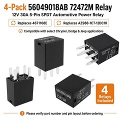 12V 30A 5-Pin SPDT Relay – Compatible with Chrysler Dodge Jeep – 4-Pack Replacem