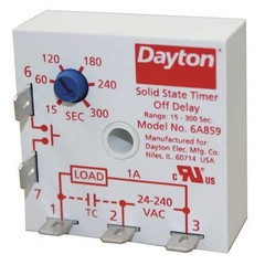 Dayton 5Wml9 Single Function Encapsulated Timing Relay, Square, Off Delay, 1