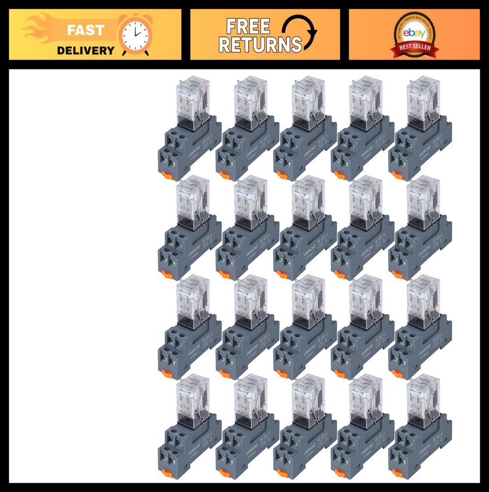 20PCS 8-Pin Electromagnetic Power Relay 10A 12V DC with Socket & LED Indicator,