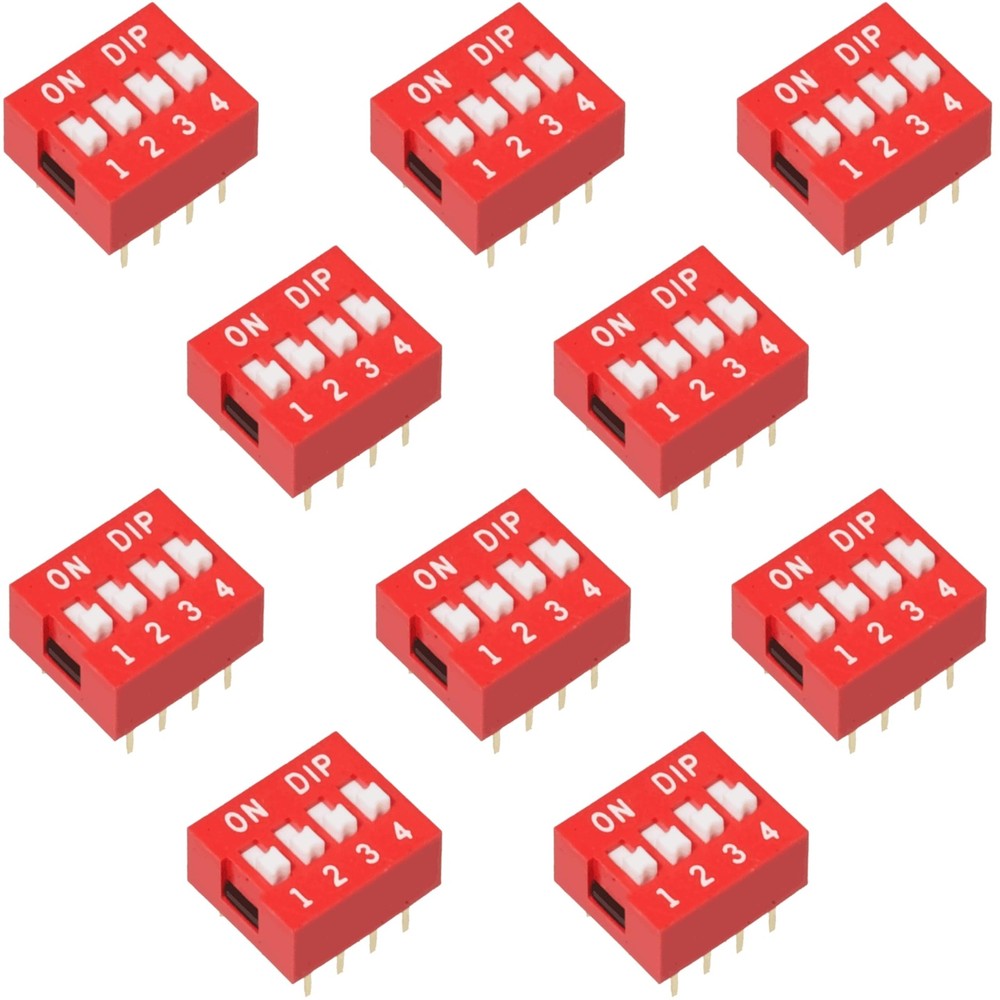 10 PCS Red 4 Position DIP Switch For Arduino ESP32 ESP8266 Raspberry Pi DIY