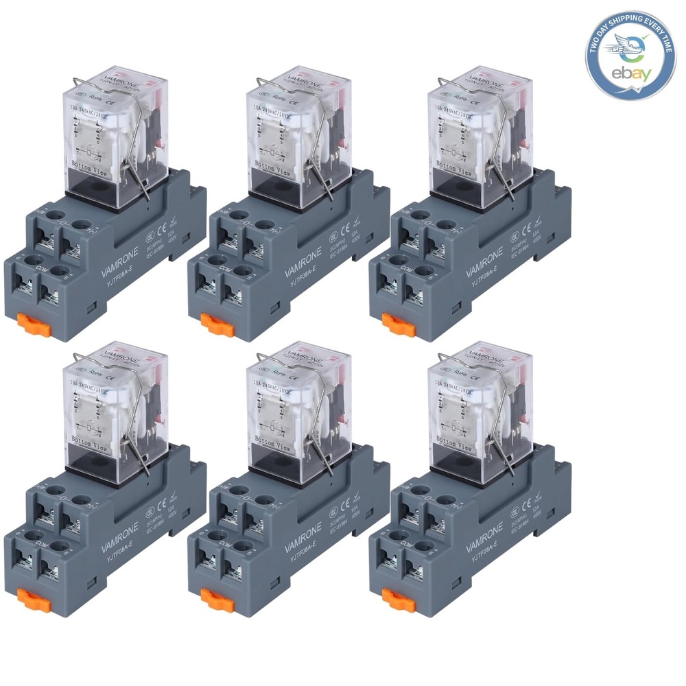 6PCS 10AMP Electromagnetic Relay with LED Indicator and DIN Rail Compatibility