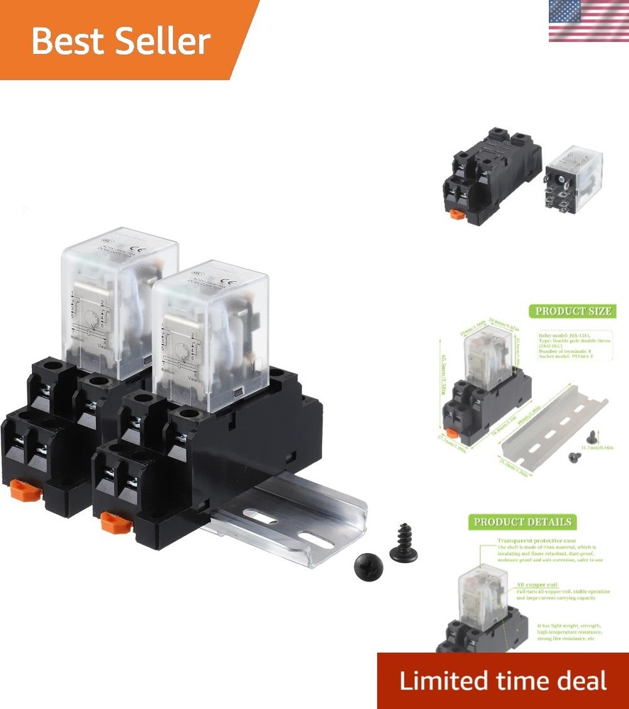 DC 12V Electromagnetic Power Relay DPDT 10A with Base and DIN Rail
