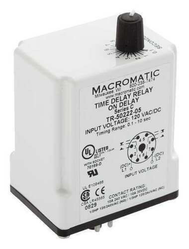 MACROMATIC TR-50528-05 Time Delay Relay, 24VAC/DC,10A,DPDT