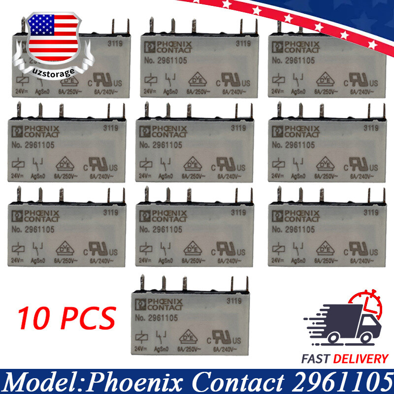 For No.2961105 Phoenix Contact Power Relay 24VDC 250VAC 6A 5-Pin (Pack of 10)